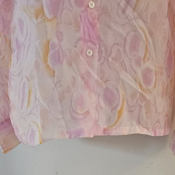 Vintage Chiffon Patterned Pink Blouse - Picture 7 of 8